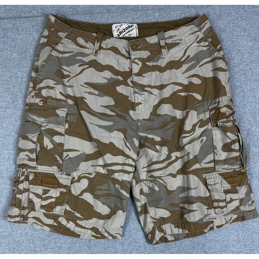 VTG 90s Y2K Arizona Cargo Shorts Mens 36x11 Brown Gray Camo Tiger Stripe Utility